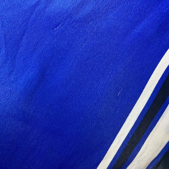 Vintage Anne Klein Silk Scarf Blue Black White Striped Rectangular Made In Japan - Picture 12 of 13